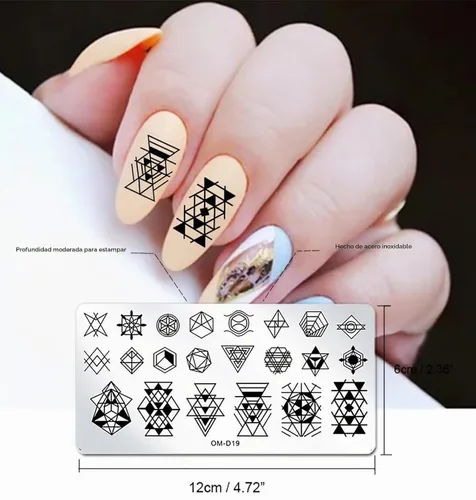 Vista 3 de Juego de sellos de uñas, 10 unidades, diseño geométrico, plantilla de placa de uñas, accesorios de arte de uñas, para bricolaje y salón de belleza