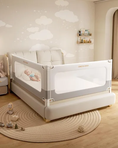 Vista 11 de 2 Barandillas de Cama de Tamaño Completo para Niños Pequeños, Sin Necesidad de Taladro, Protector de Barandilla de Cama para Bebé con Altura