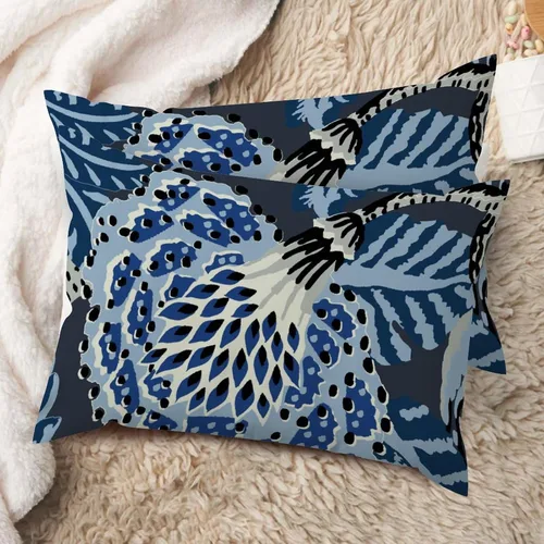 Vista 62 de Juego de 2 almohadas coloridas de estilo chinoiserie, color rosa intenso, azul real, peonía, floral, blanco, lino, estilo chinoiserie, para sofá