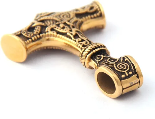 Vista 2 de Gungneer Thor Hammer Pendant Mjolnir Necklace 18K Gold Plated Stainless Steel Norse Viking Jewelry for Men Women