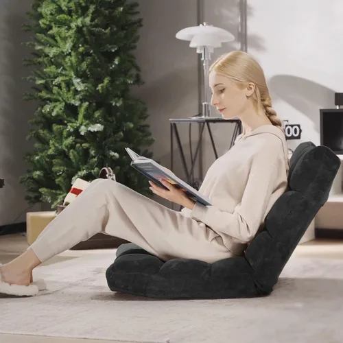 Vista 7 de Giantex Silla de piso plegable con soporte de espalda, 14 posiciones ajustables, cama plegable acolchada, sofá reclinable, silla de piso