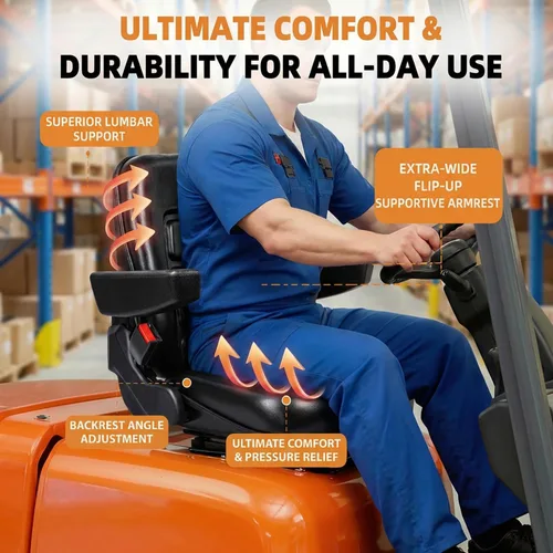 Vista 2 de SEATIN Asiento Universal para Montacargas, Asiento de Tractor, con Micro Interruptor, Reposabrazos y Cinturón de Seguridad, para Tractor, Cortadora