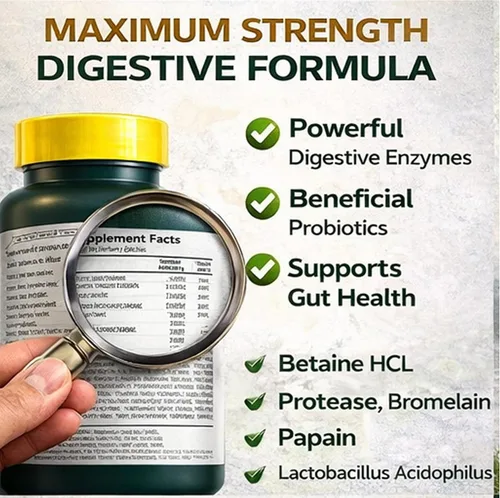 Vista 7 de H4U Fórmula probiótica de enzimas digestivas multienzimáticas con tabletas de Acidophilus para salud digestiva y apoyo intestinal, suplemento