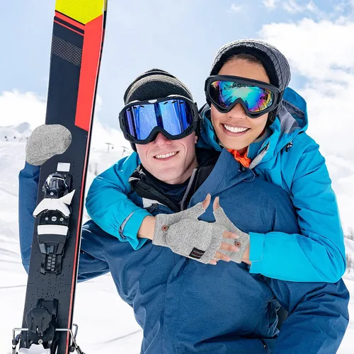 Vista 15 de THINP Guantes sin dedos para mujeres y hombres, guantes de invierno, guantes de lana cálida de punto sin dedos con tapa, guantes convertibles