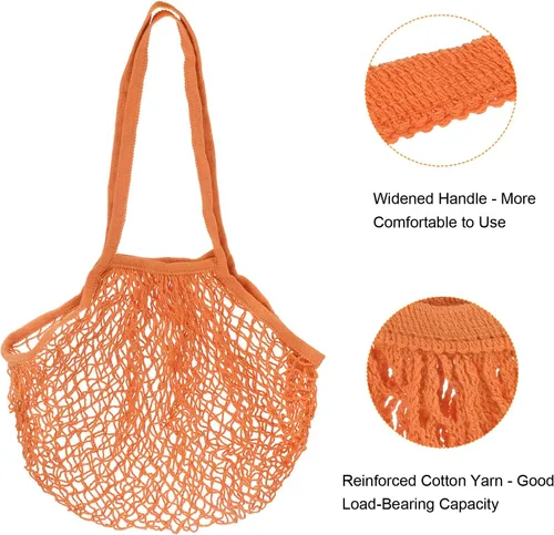 Vista 4 de MECCANIXITY Bolsa de malla de algodón con asa larga, reutilizable, lavable, malla de cadena, organizador de bolsas de comestibles para frutas