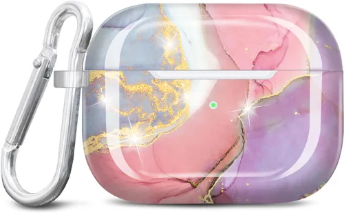 Vista 15 de Funda para Airpods Pro de 2ª generación, diseño de mármol con purpurina dorada, piel protectora de TPU para mujeres y niñas con llavero compatible