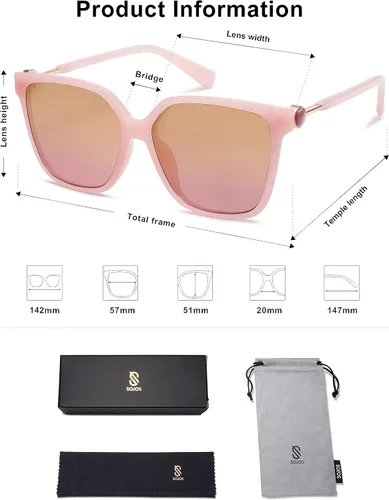 Vista 5 de SOJOS Gafas de sol cuadradas de moda para mujer, lentes de protección UV para mujer, gafas de sol SJ2196