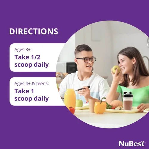 Vista 6 de NuBest Alto polvo de proteína para niños y adolescentes - Proteína de suero en polvo - Batido de proteína de chocolate en polvo con probióticos