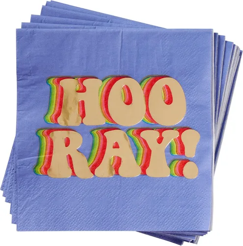 Vista 4 de C.R. Gibson Hooray - Servilletas de bebidas de lámina dorada, 20 unidades (TW4-25412) Disposable Decorated Napkins
