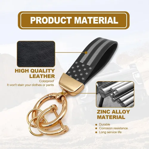 Vista 4 de KEVWR Llavero de coche con la bandera de Estados Unidos, llaveros circulares personalizados de aleación de zinc, compatible con camión, Chevrolet