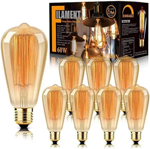 Vista 8 de LUXON Edison - Bombillas incandescentes ST64 de 60 vatios, estilo vintage antiguo, vidrio ámbar regulable de 2000 K, base cálida E26, para aplique