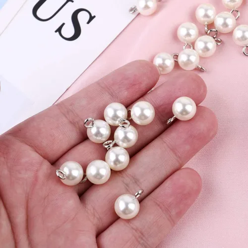 Vista 3 de Exceart 100 dijes colgantes de perlas de plástico, cuentas redondas de perlas de imitación para manualidades, aretes, collares, accesorios