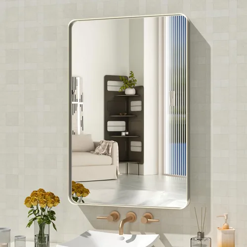 Vista 105 de WEER - Espejo de baño con luces LED, 50x70cm, espejo de tocador montado en la pared, 3 colores regulables, almohadilla antiempañante retroiluminada