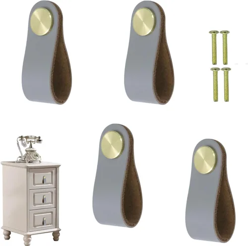 Vista 8 de Tiradores y perillas de cuero para cajones, manijas suaves para gabinetes, pomos de puerta modernos para muebles, armarios, aparadores, manija Negro