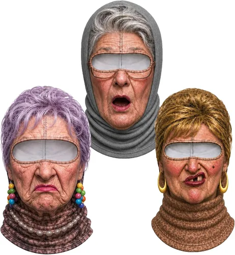 Vista 18 de Máscara de esquí de anciano, divertida y realista, con estampado 3D, para invierno, con cobertura del cuello, diseño envolvente, ajuste cómodo