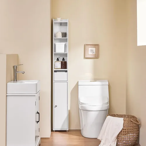 Vista 2 de SoBuy Gabinete de almacenamiento de baño pequeño, tamaño múltiple, blanco