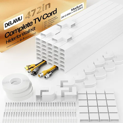 Vista 27 de Delamu Ocultador de cable beige, cubiertas de cable de 85 pulgadas para cables en la pared, ocultadores de cables de un cable, cubiertas de alambre