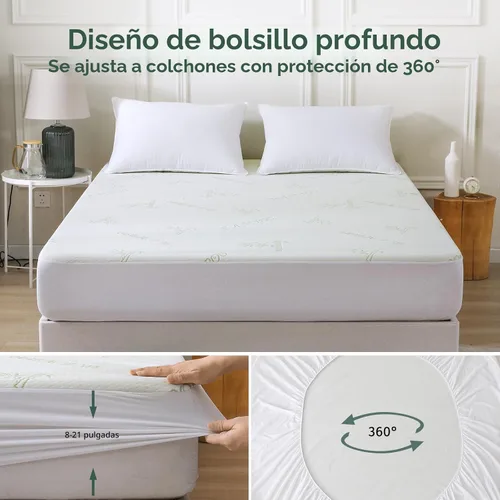 Vista 4 de MUXHOMO Protector de colchón individual impermeable, funda de colchón tamaño individual, funda de colchón refrescante y transpirable, bolsillo