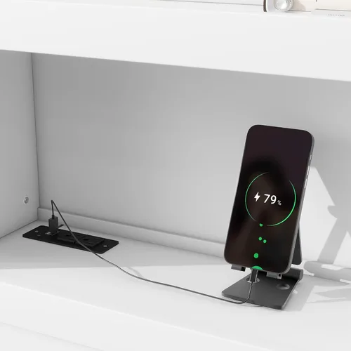 Vista 7 de VilroCaz Cama de plataforma multifunción de tamaño matrimonial con nido y cajones, plataforma de madera con cabecera de almacenamiento y enchufes