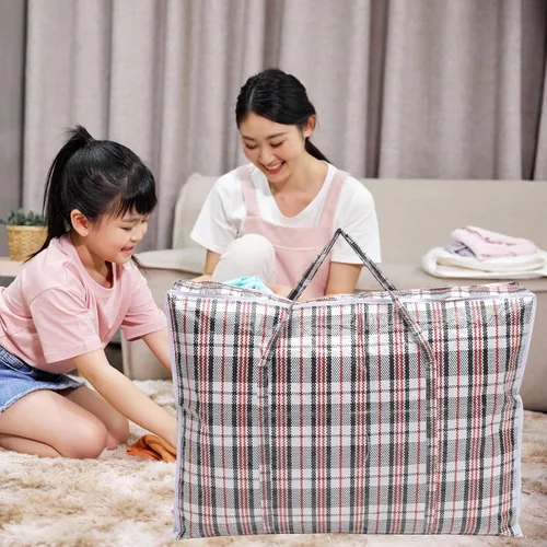 Vista 4 de Alipis 2 piezas XL bolsa de almacenamiento de edredón grande bolsa de mano para ropa de cama impermeable edredón cremallera mudanza para el hogar