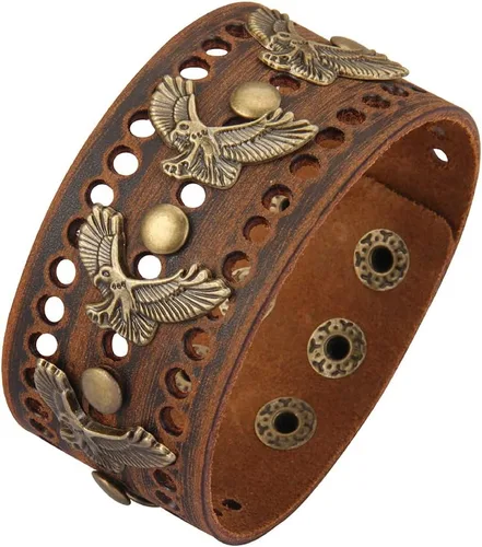 Vista 36 de Jeilwiy Pulseras de cuero punk para hombres, pulseras hechas a mano, brazalete ancho, joyería trenzada, color negro y marrón, ajustable, regalos
