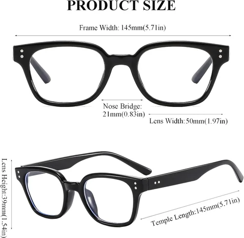 Vista 2 de LJCZKA Gafas cuadradas con bloqueo de luz azul para mujeres y hombres, lentes rectangulares retro de los años 90 para leer, enviar mensajes