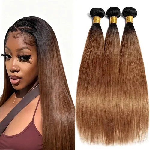 Vista 137 de P4613 Cabello humano rizado onda profunda marrón y paquetes mixtos 8 10 12 P4613 Ombre Marrón-Rubio-DP