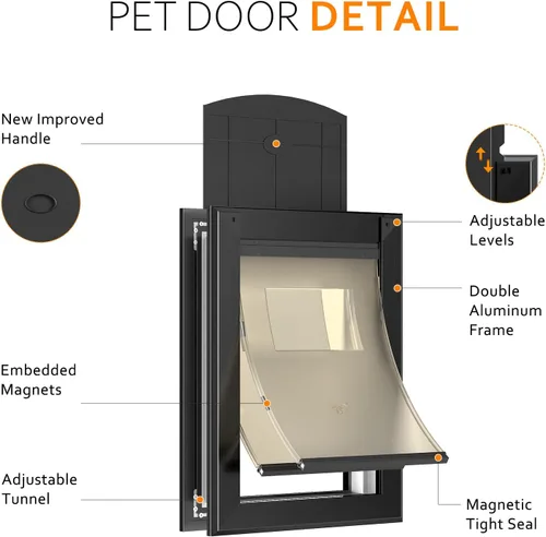 Vista 4 de [Classicmacher] Puerta para Perro de Servicio Pesado con Panel de Bloqueo Deslizante Doble, Puerta Grande de Aluminio para Perro para Puerta