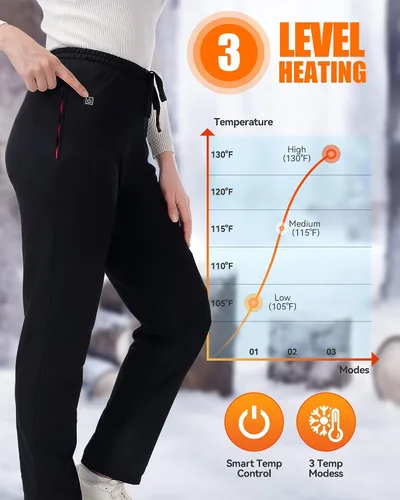 Vista 3 de HEATEDTEK Pantalones térmicos para mujer 8 almohadillas de calefacción 3 controles de temperatura sin batería