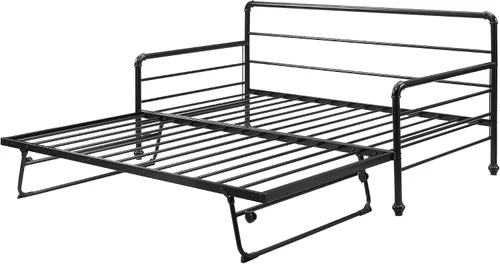 Vista 6 de Sofá cama doble de metal con nido desplegable ajustable, marco de acero resistente, soporte de listones de metal, sin necesidad de somier, cama