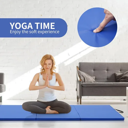Vista 4 de ZENOVA Tapete de yoga plegable, tapete de gimnasia de 2 pulgadas de grosor para hombres y mujeres, tapete de gimnasio con asa para yoga, pilates
