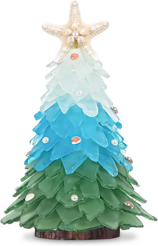 Vista 8 de Árbol de Navidad de cristal de mar verde, mini árbol de Navidad hecho a mano, centro de mesa, ideal para Navidad, Año Nuevo, decoración del hogar