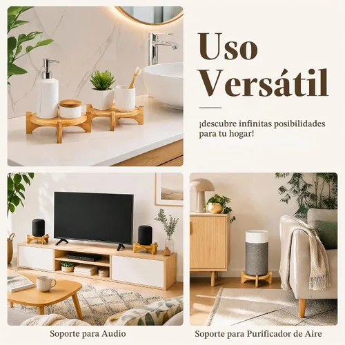 Vista 10 de Pumtus Paquete de 2 soportes pequeños para plantas, soporte de madera para macetas de interior, soporte desmontable de bambú para macetas