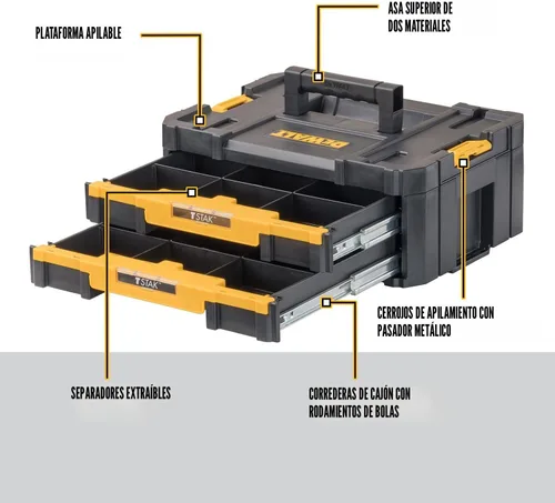 Vista 4 de DEWALT TSTAK - Organizador de almacenamiento de herramientas con cajones dobles, soporta hasta 16.5 libras (DWST17804)