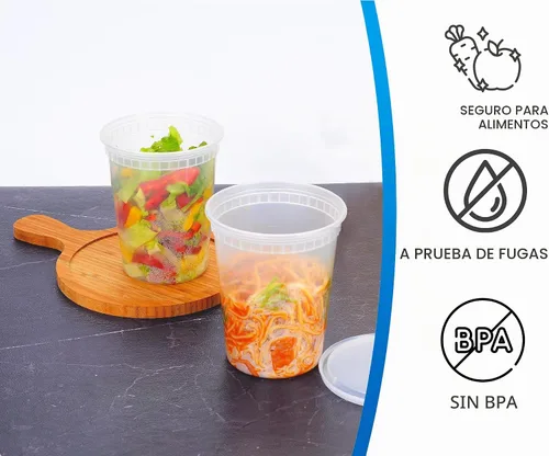 Vista 2 de EDI [32 onzas, 20 juegos] Contenedores de plástico deli para almacenamiento de alimentos con tapas herméticas Apto para microondas, congelador