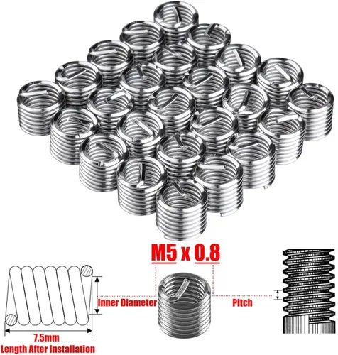 Vista 3 de Wolfride 30PCS M5 Kit de reparación de rosca M5 x 0.031 in Helicoil Inserción Herramienta Kit de restauración de hilo