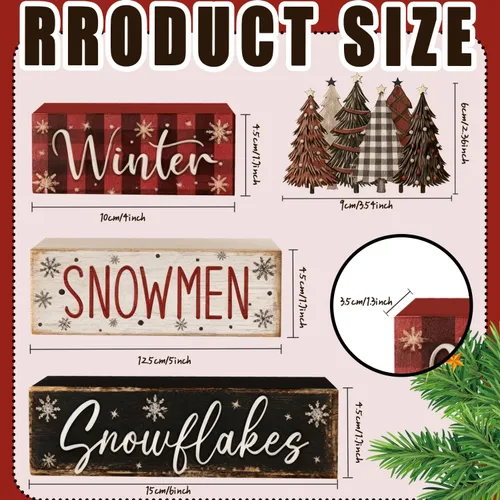 Vista 4 de 4 piezas de decoraciones navideñas para interiores - Decoración de mesa de árbol de Navidad de madera para el hogar - Centro de mesa navideño