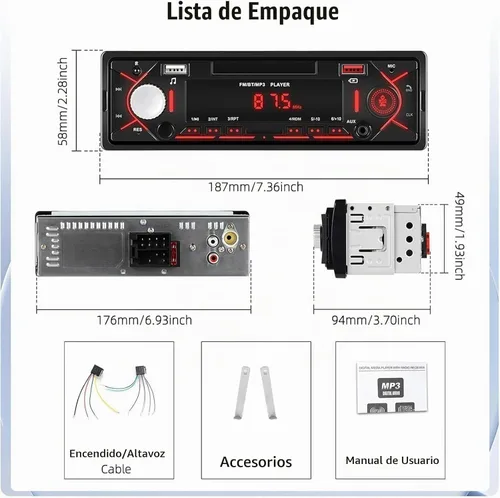 Vista 4 de CAMECHO Radio de coche Bluetooth Single DIN Audio estéreo para automóvil, audio para automóvil con manos libres Bluetooth, FM/ MP3/U disco/AUX/carga