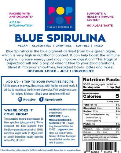 Vista 3 de POPJOY - Polvo 100% azul SPIRULINA - Superalimentos vibrantes