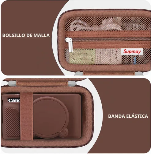 Vista 4 de Funda para cámara Canon PowerShot SX740 HS, SX730 HS, color marrón 1 funda rígida + 1 funda de silicona suave, SX740, SX730, bolsa protectora