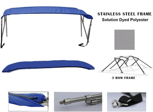 Vista 2 de Parte superior Bimini de acero inoxidable de 3 arcos compatible con Monterey 248 LS MONTURA CUDDY para modelos 2002-2006