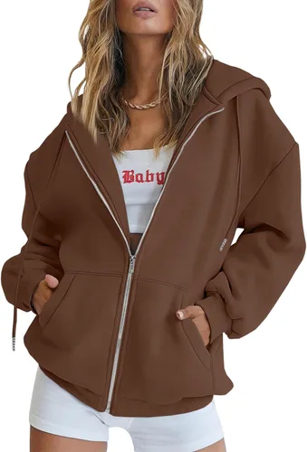 Vista 16 de EFAN Sudaderas con capucha lindas para mujer con cordón y cremallera, chaqueta de otoño de gran tamaño, sudaderas casuales con bolsillo Negro