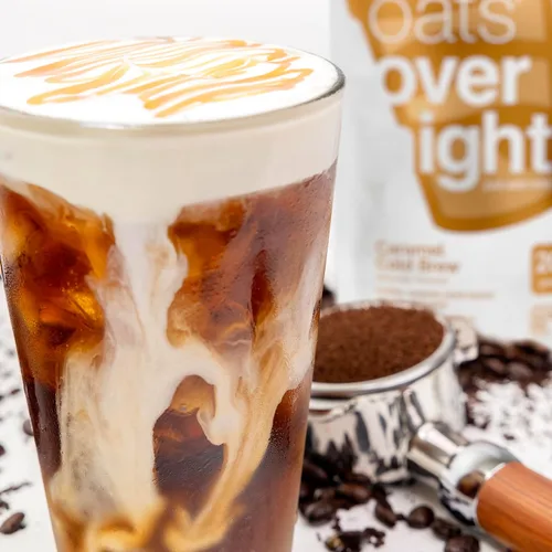 Vista 6 de Oats Overnight - Caramel Cold Brew - Vegano, 0.71 oz de proteína, batido de desayuno alto en fibra, 65 mg de cafeína, sin gluten, avena sin OMG