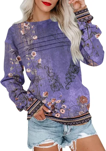 Vista 18 de Sudaderas para mujer, cuello redondo, manga larga, suave, ajuste holgado, ropa de primavera y otoño 2026, S-2XL