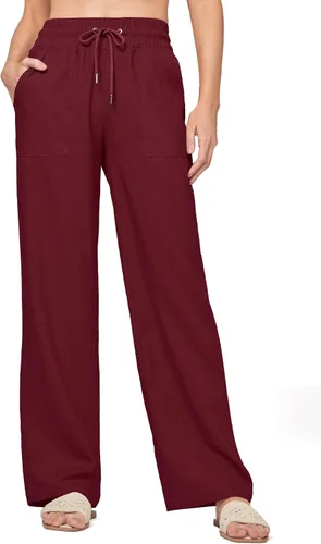 Vista 19 de Willit Pantalones de lino para mujer, pantalones palazzo de pierna ancha Khaki - Actualización
