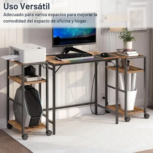 Vista 8 de HOOBRO Soporte de torre para computadora, soporte de torre de PC de 3 niveles, soporte de PC con estación de carga, soporte móvil para CPU que se