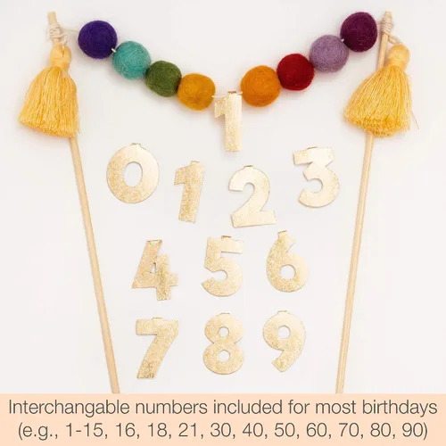 Vista 4 de PapaKit Bundle - Pancarta de feliz cumpleaños, decoración de pastel con números de edad personalizables, abanicos de papel de decoración de pared
