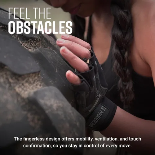 Vista 5 de MudGear Guantes de entrenamiento duraderos sin dedos con soporte de muñeca para carreras de obstáculos y entrenamiento de fitness, mejoran