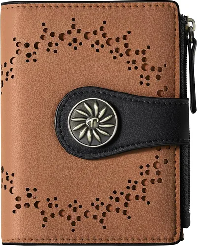 Vista 24 de Tipmile - Cartera pequeña para mujer, cartera de cuero con bloqueo RFID, plegable con bolsillo para monedas y con cremallera, Beige, Casual
