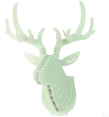 Vista 3 de Decoración creativa de pared de cabeza de animal de la entrada DIY 3D rompecabezas cabeza de ciervo decoración para colgar en la pared (beige)